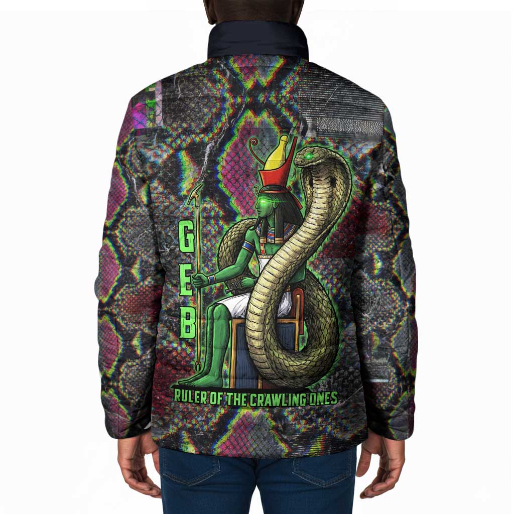 Geb Ancient Egyptian Padded Jacket with Serpent Throne and Snake Skin Texture Egyptian Earth God Tribute - African Pride