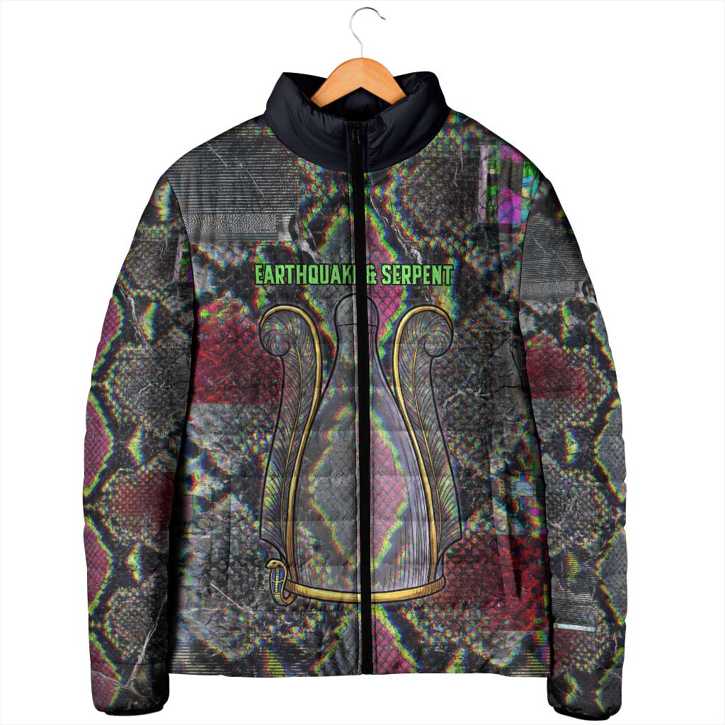 Geb Ancient Egyptian Padded Jacket with Serpent Throne and Snake Skin Texture Egyptian Earth God Tribute - African Pride
