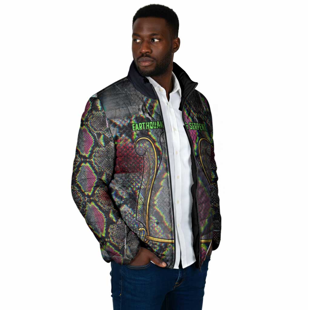 Geb Ancient Egyptian Padded Jacket with Serpent Throne and Snake Skin Texture Egyptian Earth God Tribute - African Pride