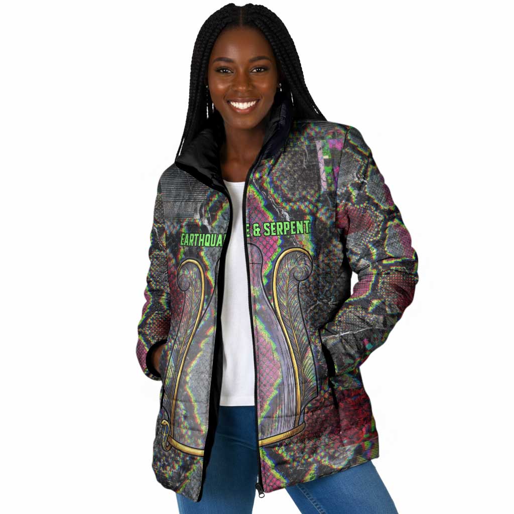 Geb Ancient Egyptian Padded Jacket with Serpent Throne and Snake Skin Texture Egyptian Earth God Tribute - African Pride