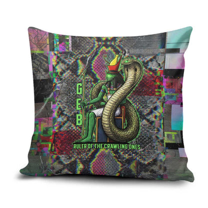 Geb Ancient Egyptian Pillow Cover with Serpent Throne and Snake Skin Texture Egyptian Earth God Tribute - African Pride