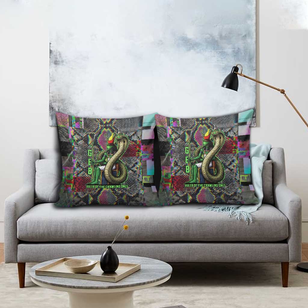 Geb Ancient Egyptian Pillow Cover with Serpent Throne and Snake Skin Texture Egyptian Earth God Tribute - African Pride
