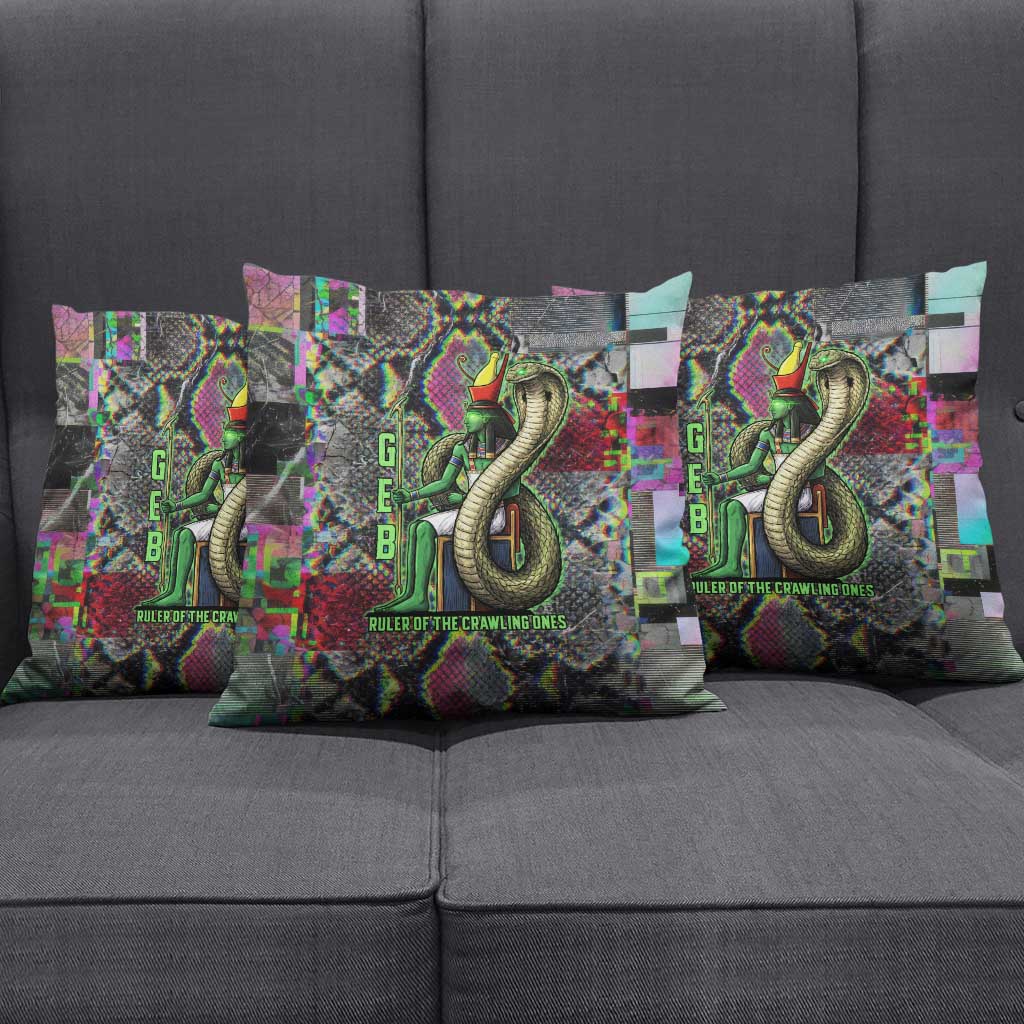 Geb Ancient Egyptian Pillow Cover with Serpent Throne and Snake Skin Texture Egyptian Earth God Tribute - African Pride