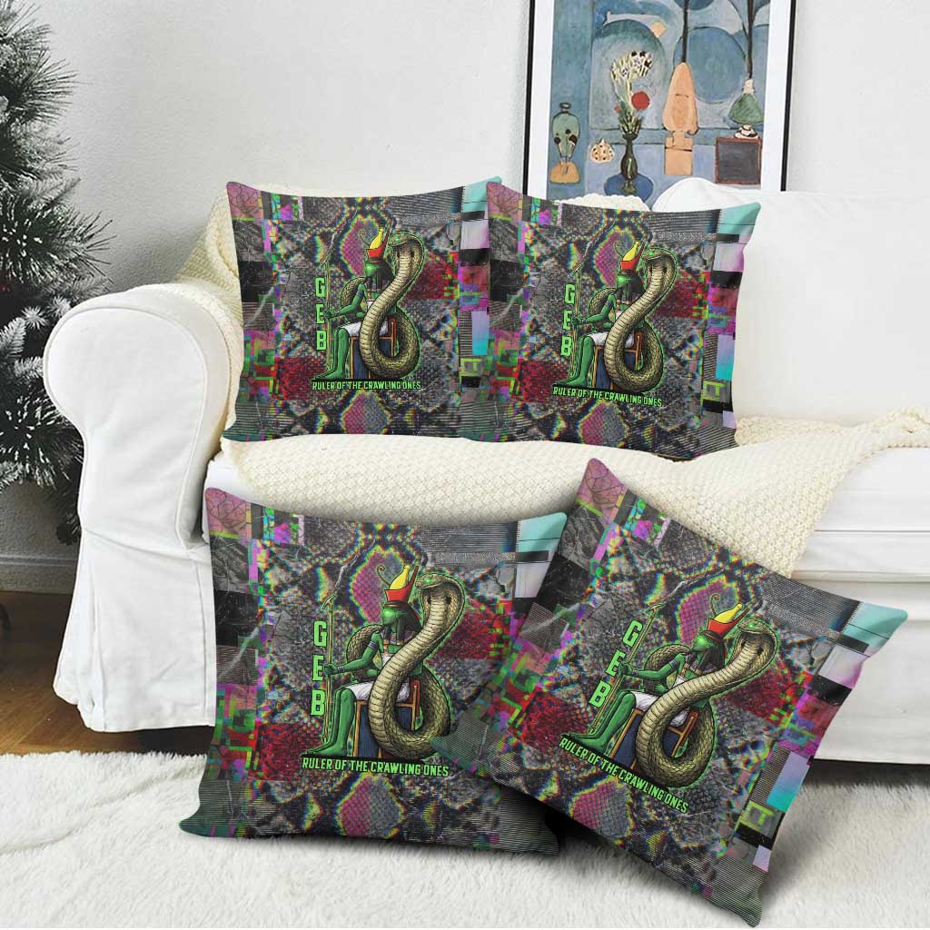 Geb Ancient Egyptian Pillow Cover with Serpent Throne and Snake Skin Texture Egyptian Earth God Tribute - African Pride