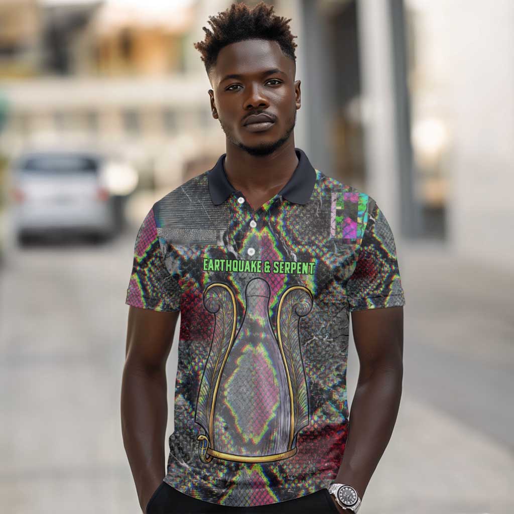 Geb Ancient Egyptian Polo Shirt with Serpent Throne and Snake Skin Texture Egyptian Earth God Tribute - African Pride