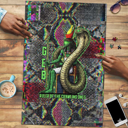 Geb Ancient Egyptian Puzzle with Serpent Throne and Snake Skin Texture Egyptian Earth God Tribute - African Pride