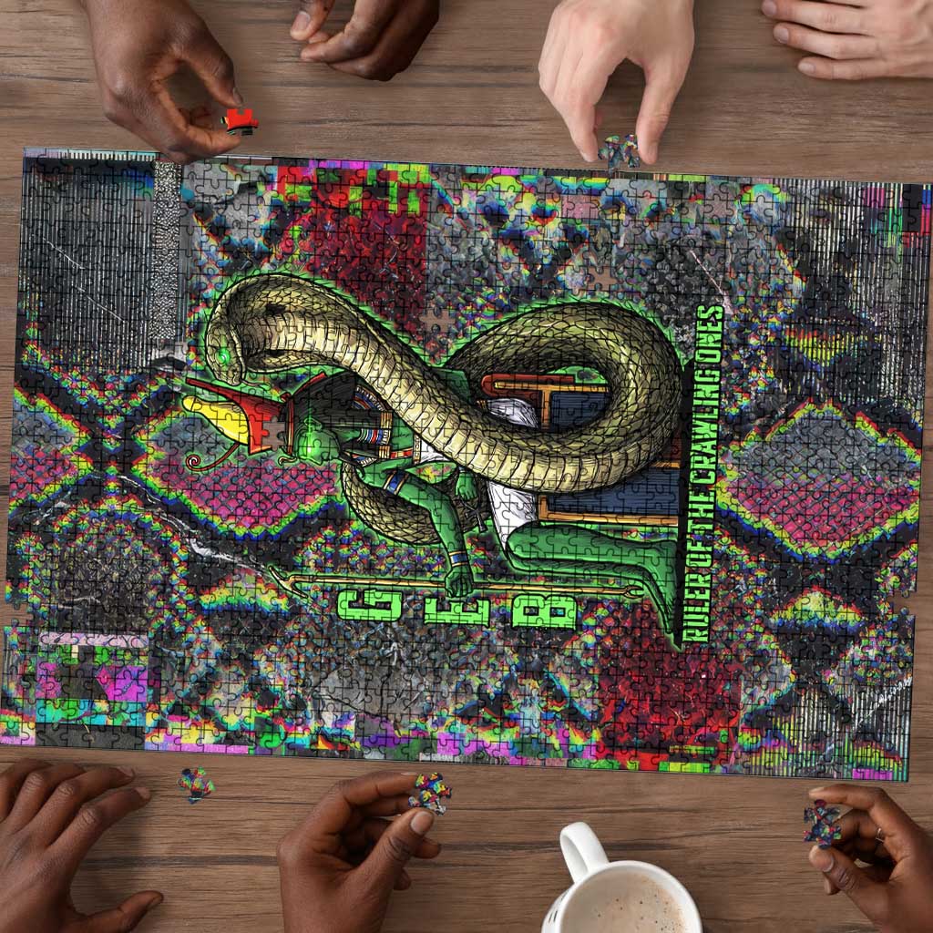 Geb Ancient Egyptian Puzzle with Serpent Throne and Snake Skin Texture Egyptian Earth God Tribute - African Pride