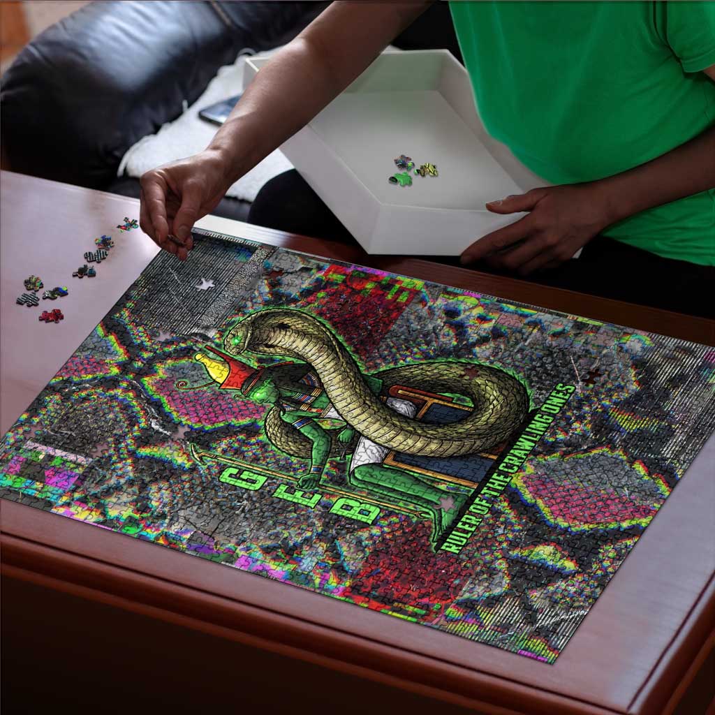 Geb Ancient Egyptian Puzzle with Serpent Throne and Snake Skin Texture Egyptian Earth God Tribute - African Pride
