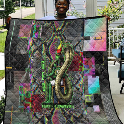 Geb Ancient Egyptian Quilt with Serpent Throne and Snake Skin Texture Egyptian Earth God Tribute - African Pride