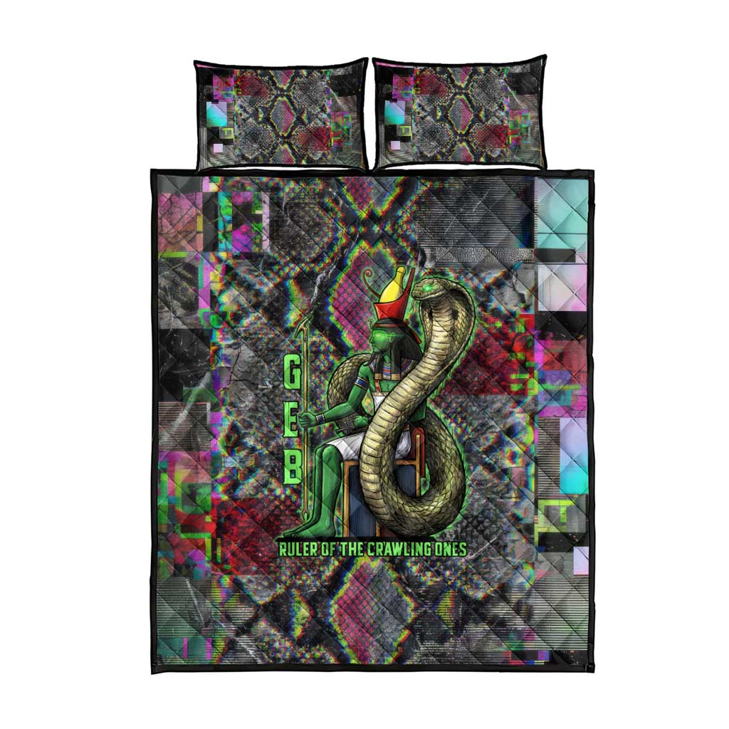 Geb Ancient Egyptian Quilt Bed Set with Serpent Throne and Snake Skin Texture Egyptian Earth God Tribute - African Pride