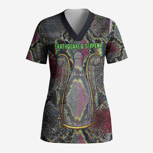 Geb Ancient Egyptian Scrub Top with Serpent Throne and Snake Skin Texture Egyptian Earth God Tribute - African Pride