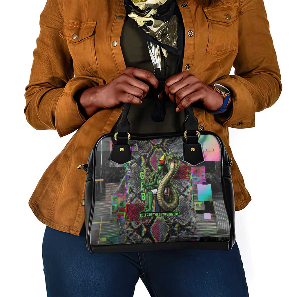 Geb Ancient Egyptian Shoulder Handbag with Serpent Throne and Snake Skin Texture Egyptian Earth God Tribute - African Pride