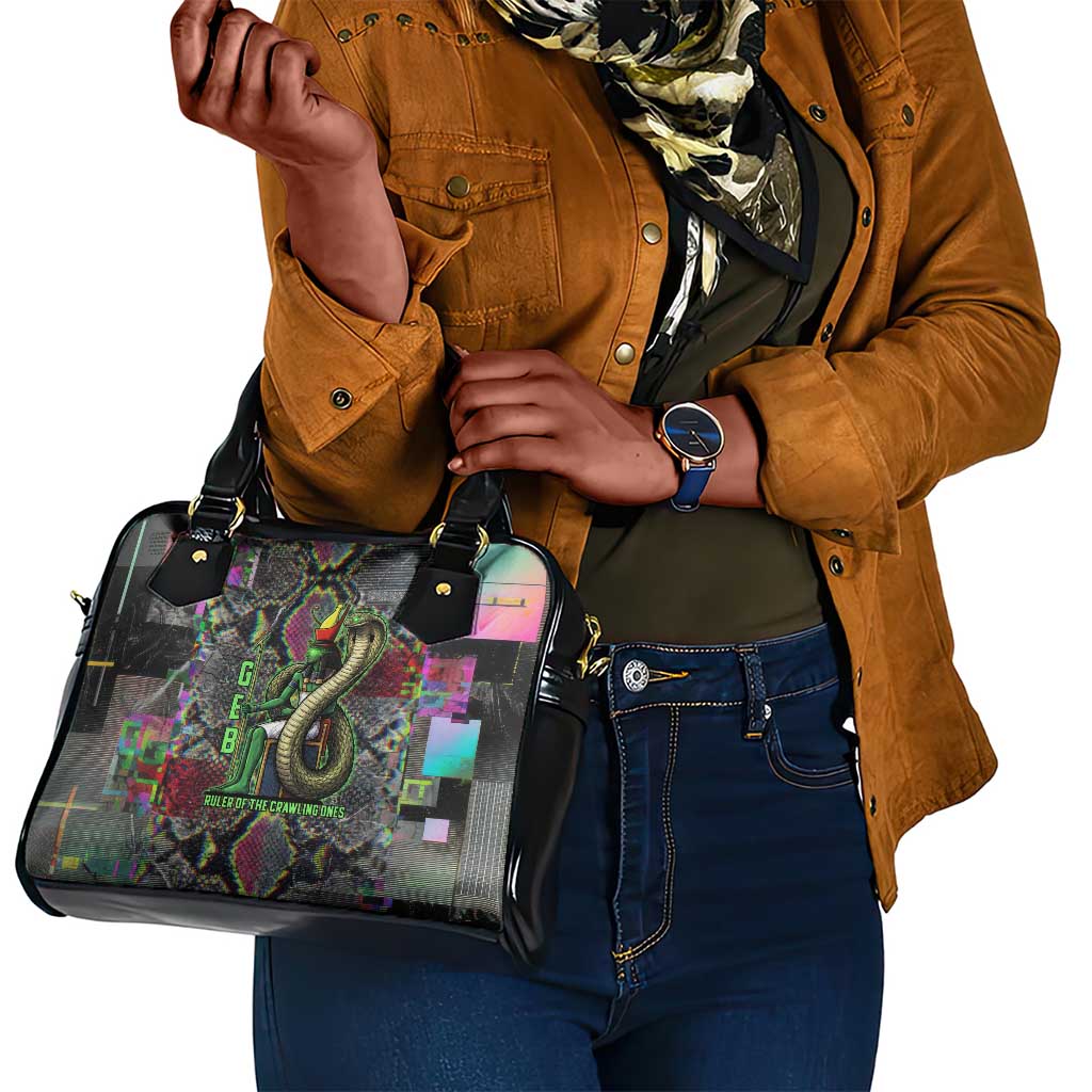 Geb Ancient Egyptian Shoulder Handbag with Serpent Throne and Snake Skin Texture Egyptian Earth God Tribute - African Pride