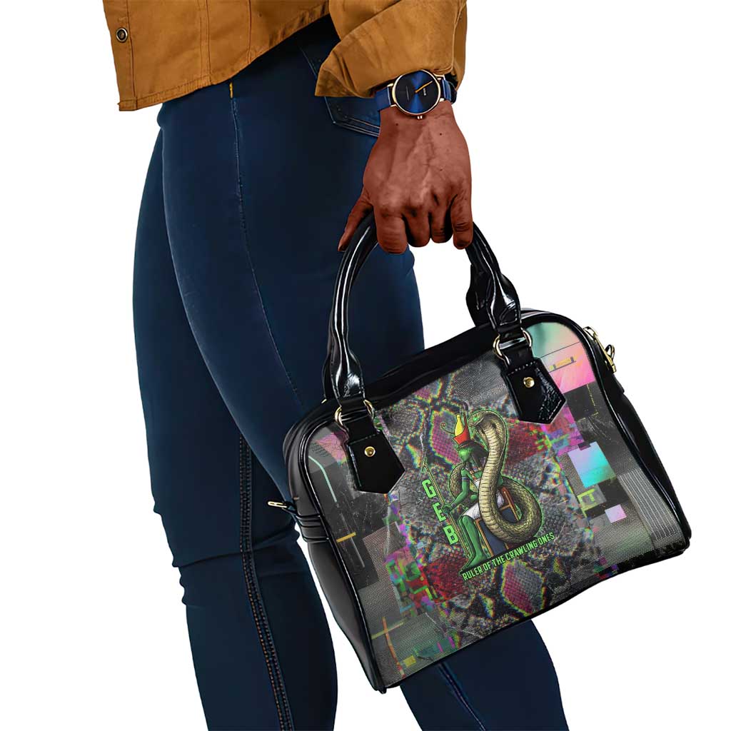 Geb Ancient Egyptian Shoulder Handbag with Serpent Throne and Snake Skin Texture Egyptian Earth God Tribute - African Pride