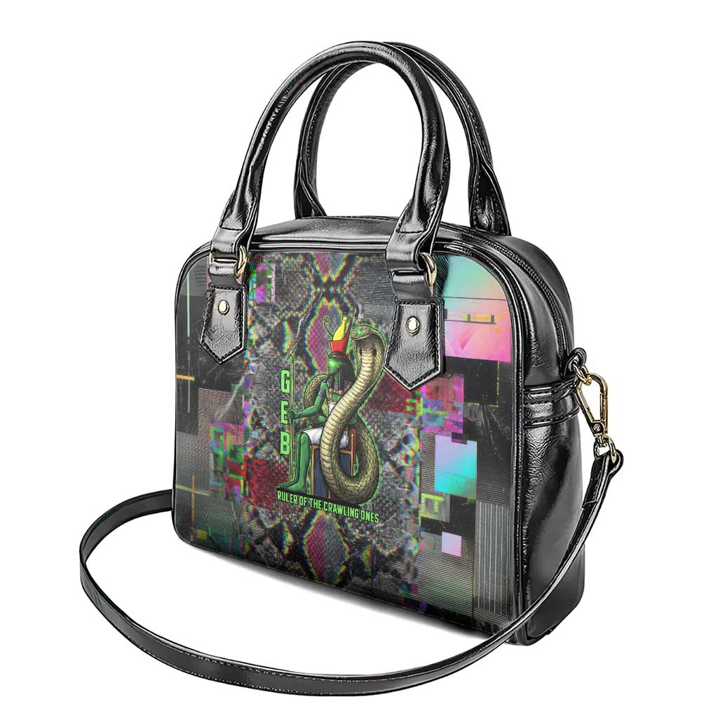 Geb Ancient Egyptian Shoulder Handbag with Serpent Throne and Snake Skin Texture Egyptian Earth God Tribute - African Pride