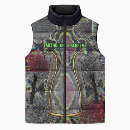 Geb Ancient Egyptian Sleeveless Puffer Jacket with Serpent Throne and Snake Skin Texture Egyptian Earth God Tribute - African Pride