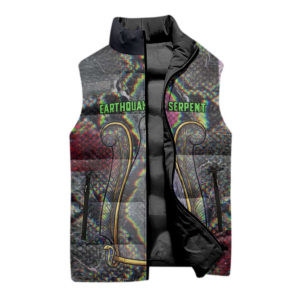 Geb Ancient Egyptian Sleeveless Puffer Jacket with Serpent Throne and Snake Skin Texture Egyptian Earth God Tribute - African Pride