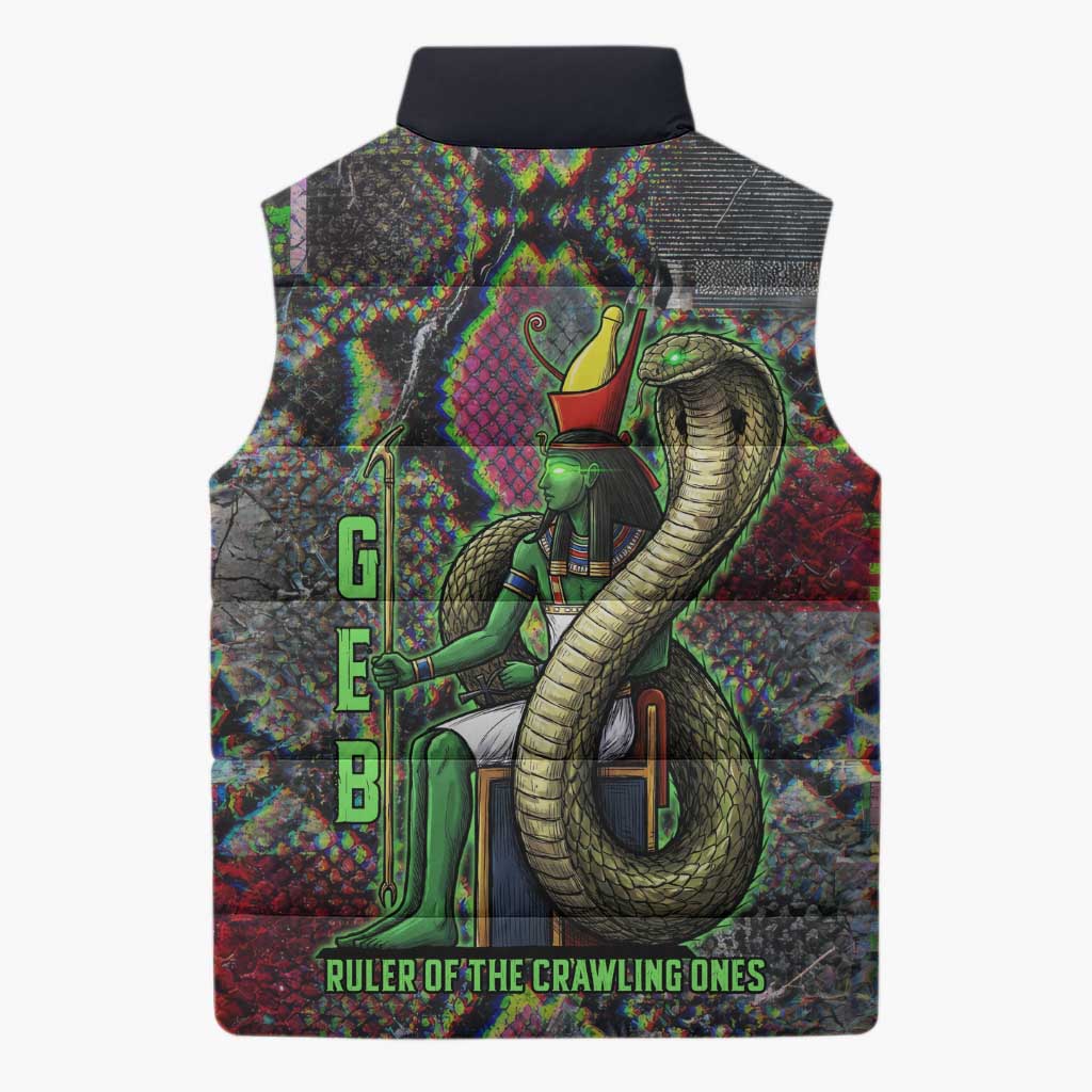 Geb Ancient Egyptian Sleeveless Puffer Jacket with Serpent Throne and Snake Skin Texture Egyptian Earth God Tribute - African Pride