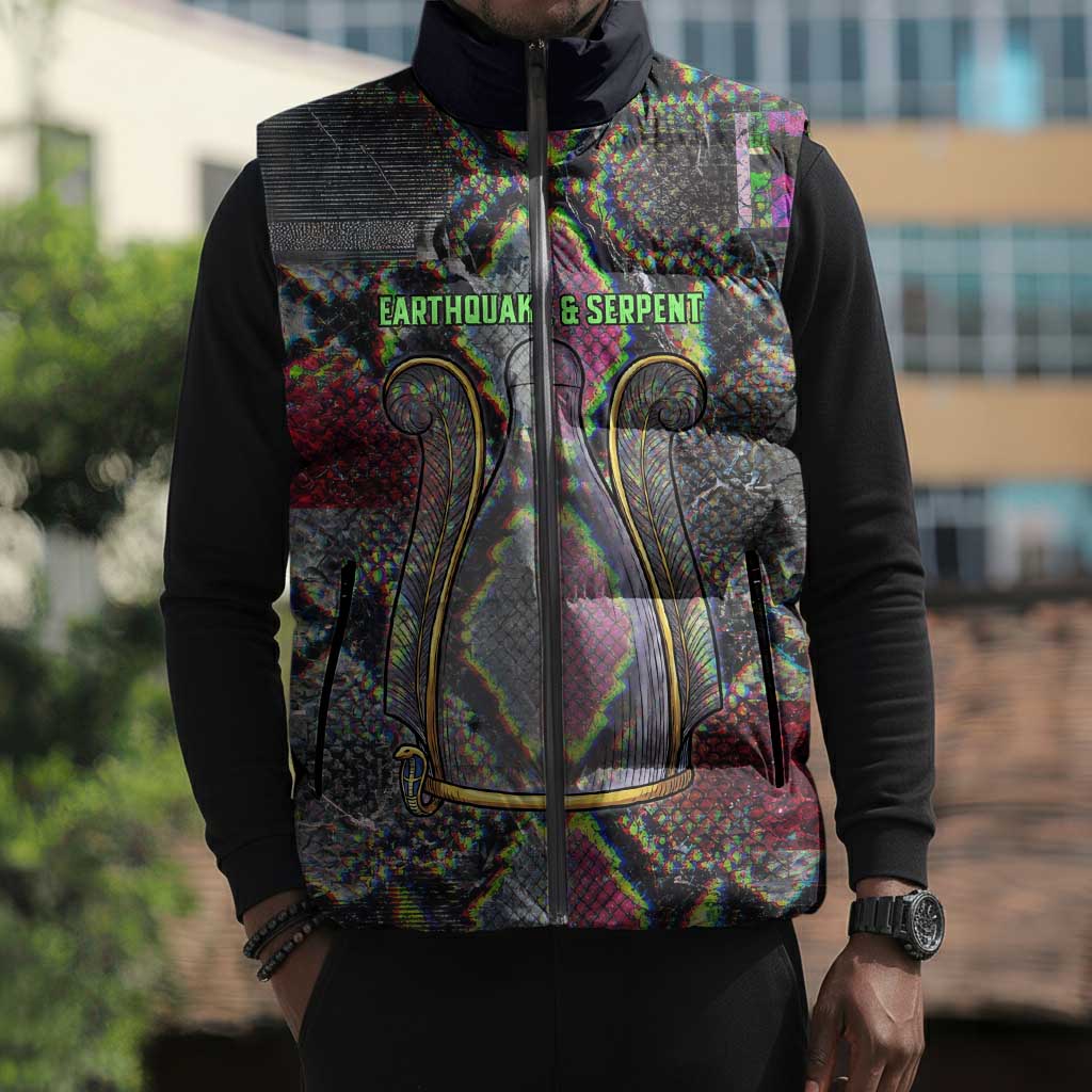 Geb Ancient Egyptian Sleeveless Puffer Jacket with Serpent Throne and Snake Skin Texture Egyptian Earth God Tribute - African Pride