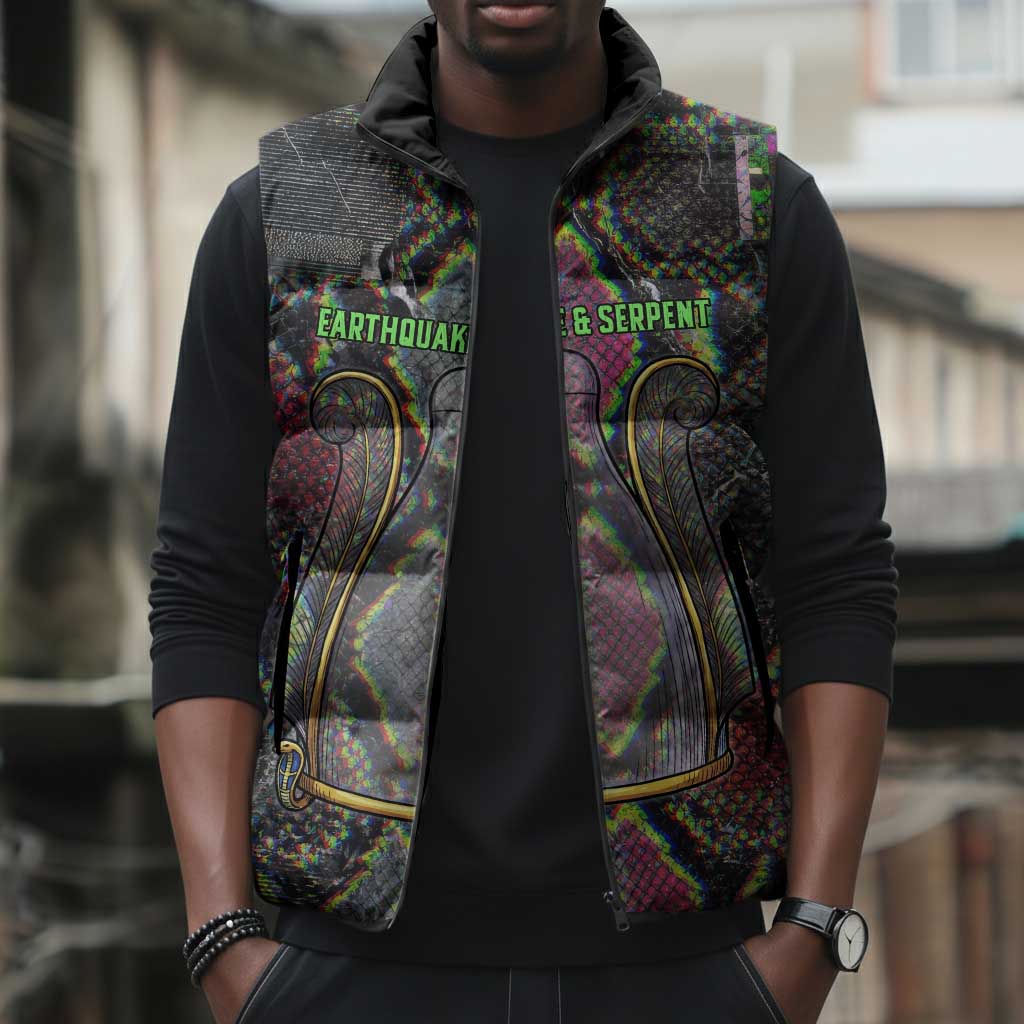 Geb Ancient Egyptian Sleeveless Puffer Jacket with Serpent Throne and Snake Skin Texture Egyptian Earth God Tribute - African Pride