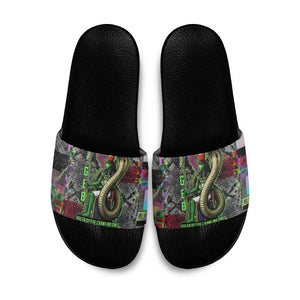 Geb Ancient Egyptian Slide Sandals with Serpent Throne and Snake Skin Texture Egyptian Earth God Tribute - African Pride
