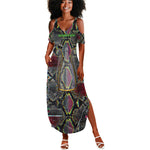 Geb Ancient Egyptian Summer Maxi Dress with Serpent Throne and Snake Skin Texture Egyptian Earth God Tribute - African Pride