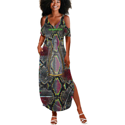 Geb Ancient Egyptian Summer Maxi Dress with Serpent Throne and Snake Skin Texture Egyptian Earth God Tribute - African Pride
