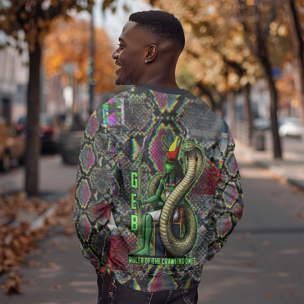 Geb Ancient Egyptian Sweatshirt with Serpent Throne and Snake Skin Texture Egyptian Earth God Tribute - African Pride