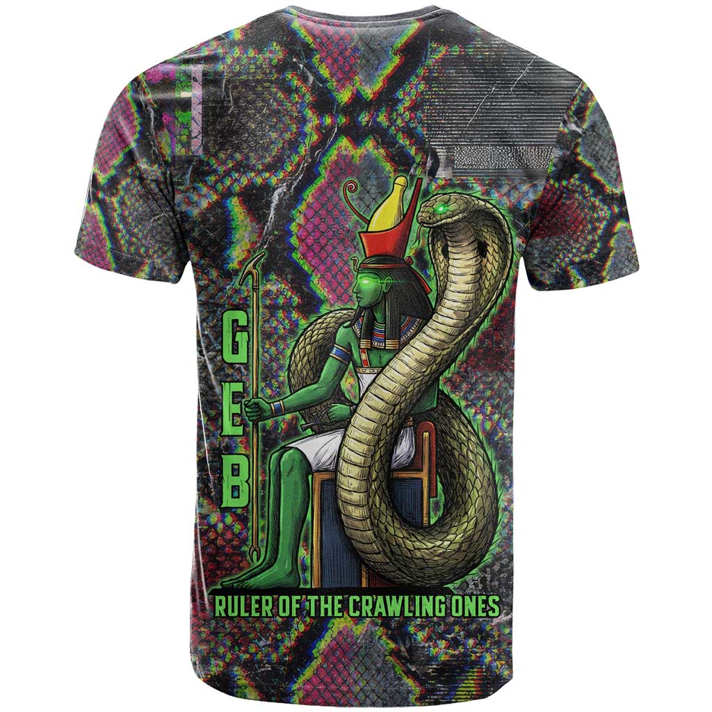 Geb Ancient Egyptian T shirt with Serpent Throne and Snake Skin Texture Egyptian Earth God Tribute - African Pride