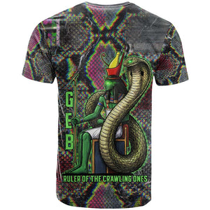 Geb Ancient Egyptian T shirt with Serpent Throne and Snake Skin Texture Egyptian Earth God Tribute - African Pride