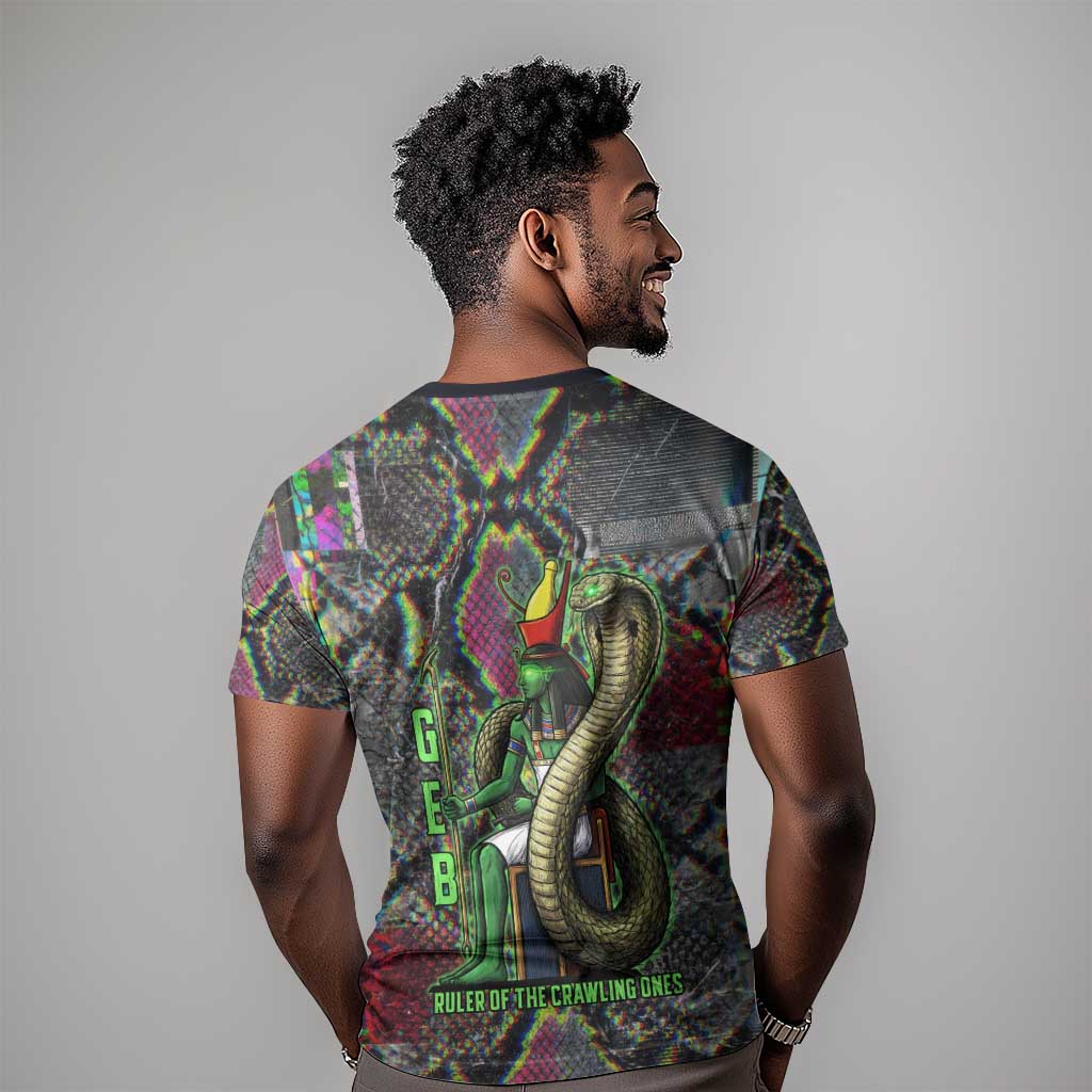Geb Ancient Egyptian T shirt with Serpent Throne and Snake Skin Texture Egyptian Earth God Tribute - African Pride