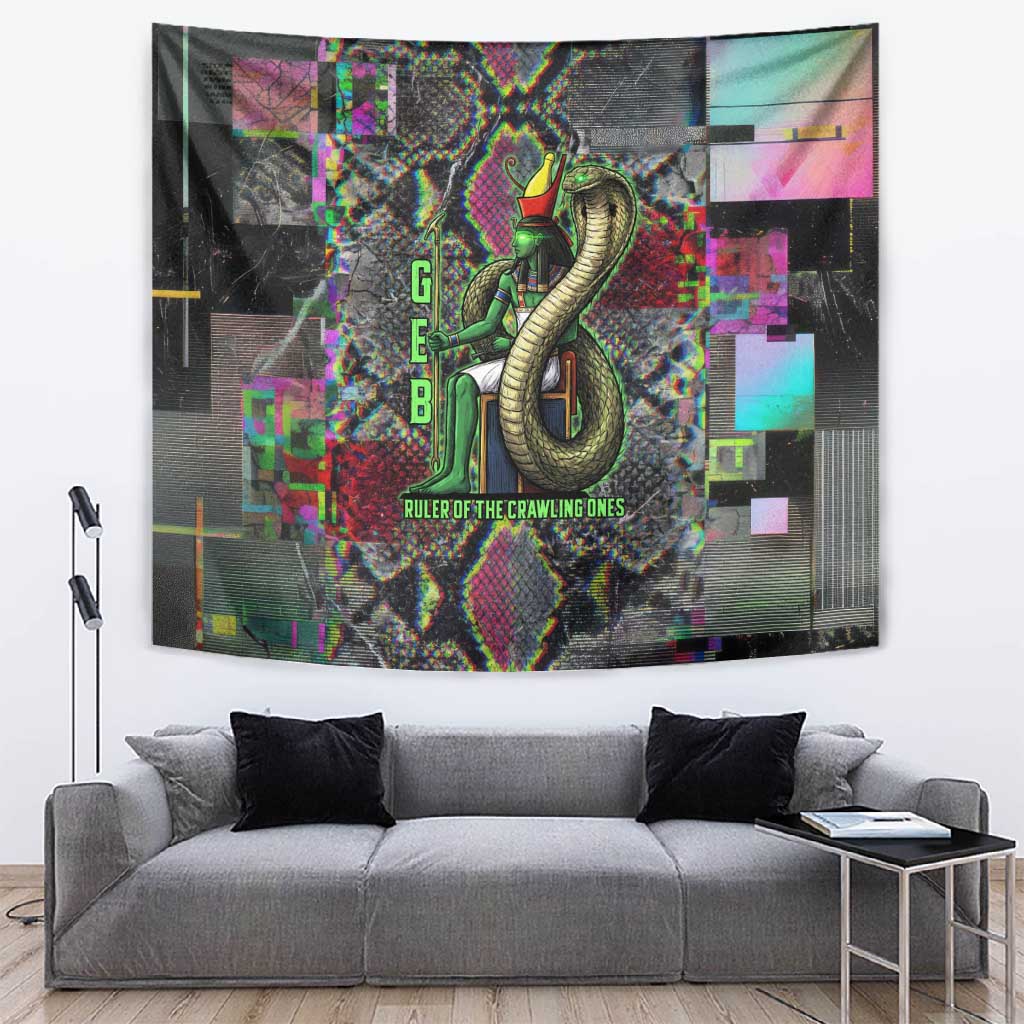Geb Ancient Egyptian Tapestry with Serpent Throne and Snake Skin Texture Egyptian Earth God Tribute - African Pride