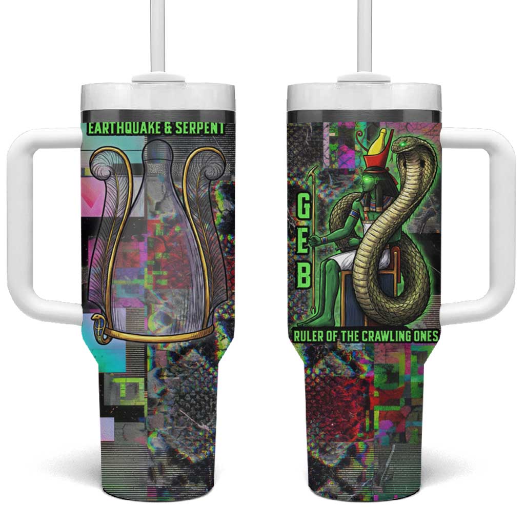 Geb Ancient Egyptian Tumbler With Handle with Serpent Throne and Snake Skin Texture Egyptian Earth God Tribute - African Pride