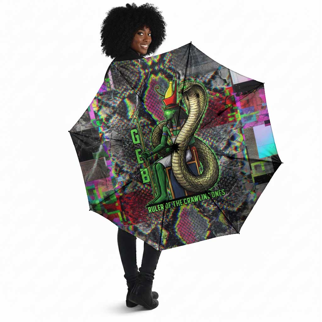 Geb Ancient Egyptian Umbrella with Serpent Throne and Snake Skin Texture Egyptian Earth God Tribute - African Pride