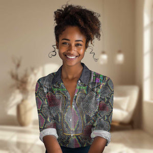 Geb Ancient Egyptian Women Casual Shirt with Serpent Throne and Snake Skin Texture Egyptian Earth God Tribute - African Pride