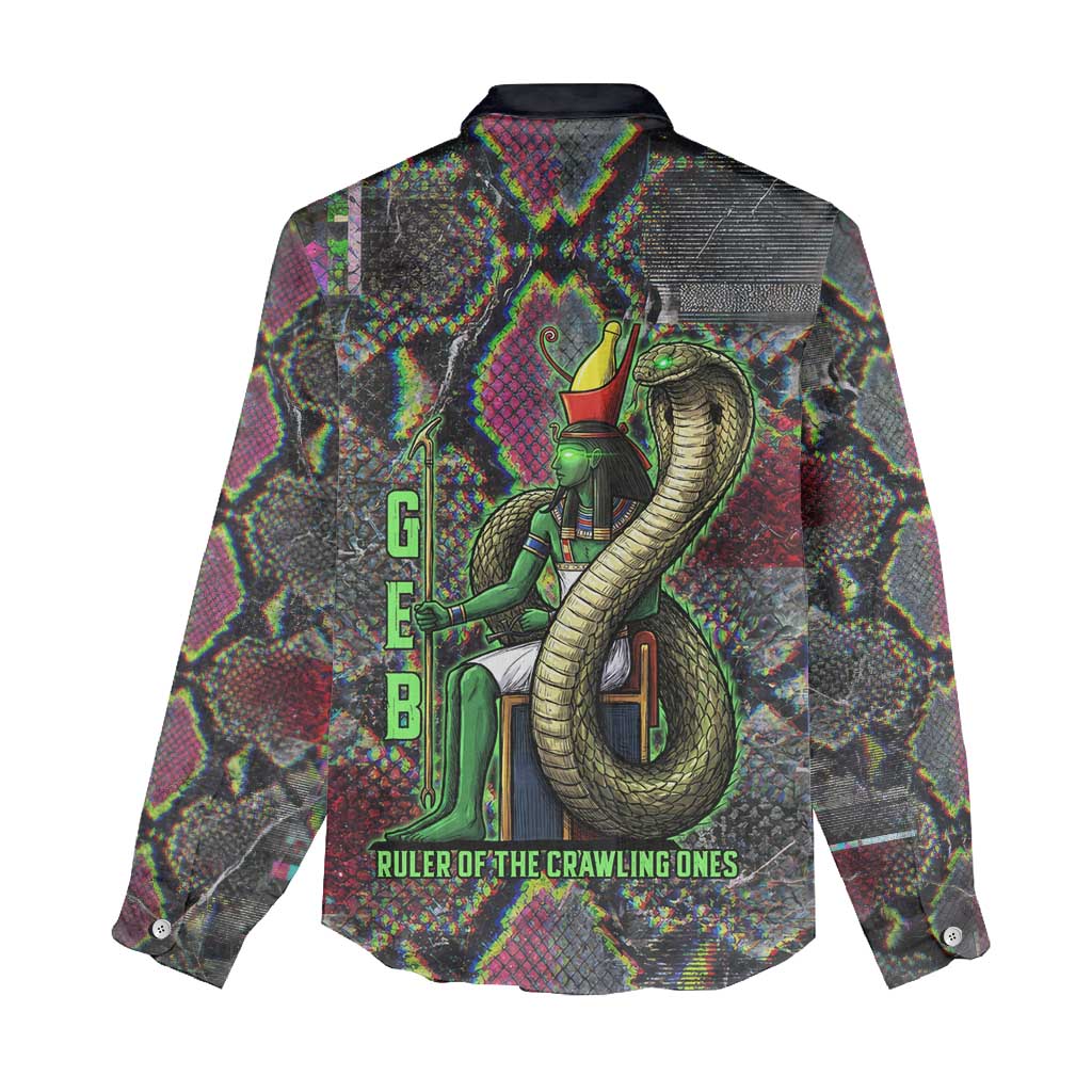 Geb Ancient Egyptian Women Casual Shirt with Serpent Throne and Snake Skin Texture Egyptian Earth God Tribute - African Pride