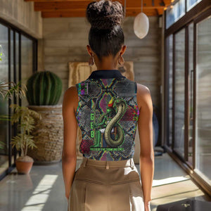 Geb Ancient Egyptian Women Sleeveless Polo Shirt with Serpent Throne and Snake Skin Texture Egyptian Earth God Tribute - African Pride