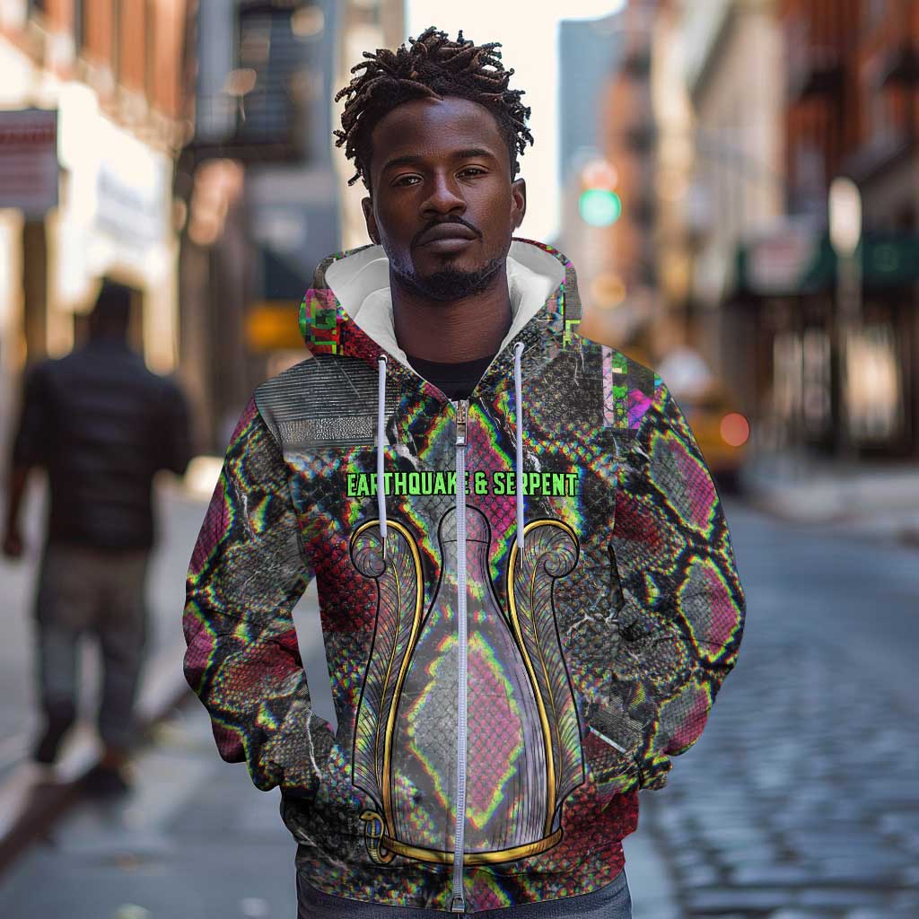 Geb Ancient Egyptian Zip Hoodie with Serpent Throne and Snake Skin Texture Egyptian Earth God Tribute - African Pride