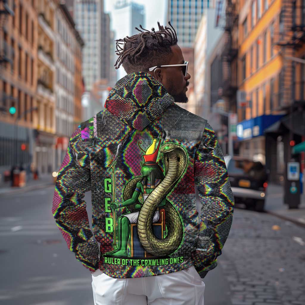 Geb Ancient Egyptian Zip Hoodie with Serpent Throne and Snake Skin Texture Egyptian Earth God Tribute - African Pride