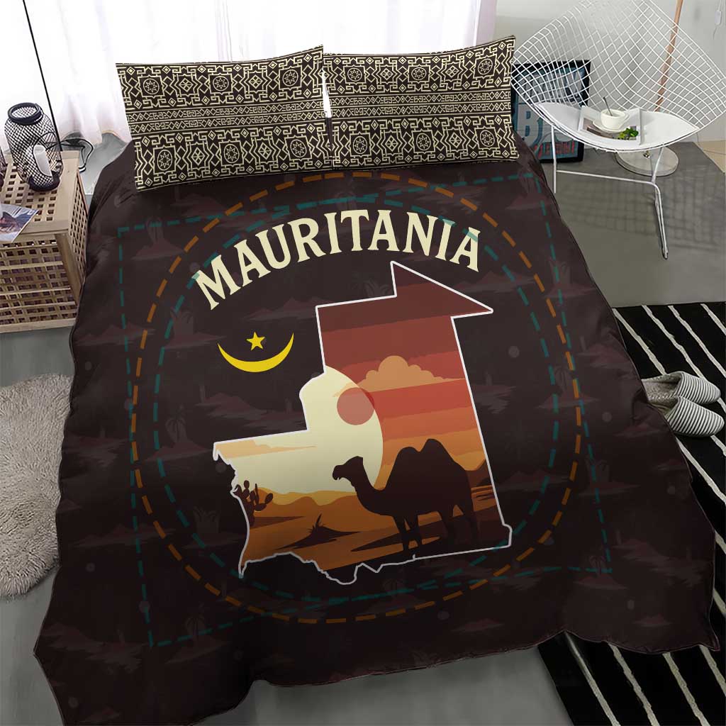 Mauritania Bedding Set - Desert Sunset Camel Silhouette and Flag Accents