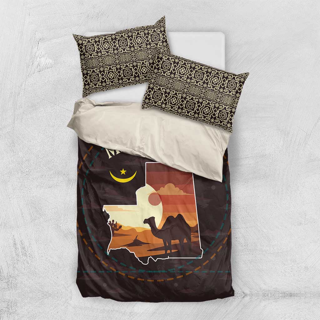 Mauritania Bedding Set - Desert Sunset Camel Silhouette and Flag Accents