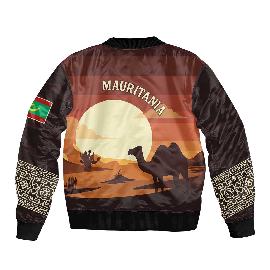 Mauritania Bomber Jacket - Desert Sunset Camel Silhouette and Flag Accents