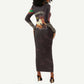 Mauritania Long Sleeve Bodycon Dress - Desert Sunset Camel Silhouette and Flag Accents TS04