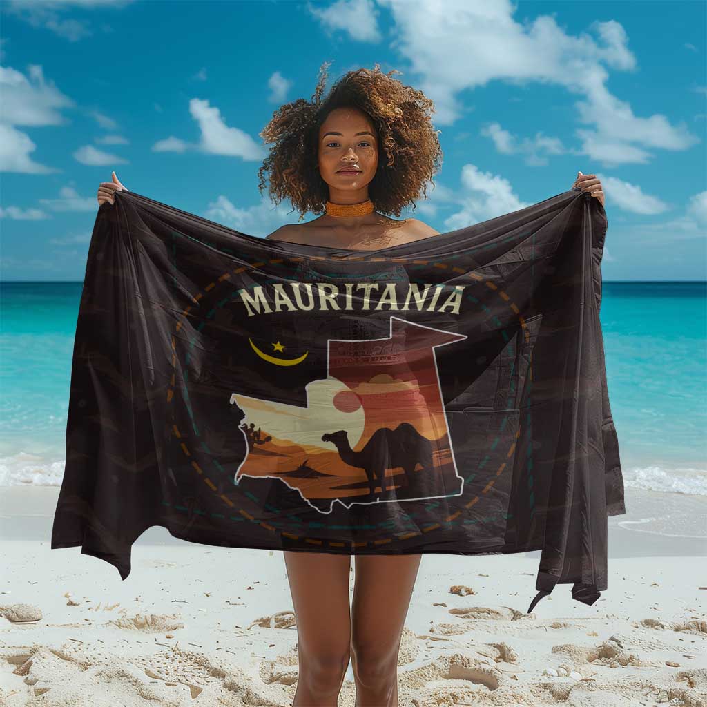 Mauritania Sarong - Desert Sunset Camel Silhouette and Flag Accents