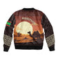 Mauritania Sleeve Zip Bomber Jacket - Desert Sunset Camel Silhouette and Flag Accents