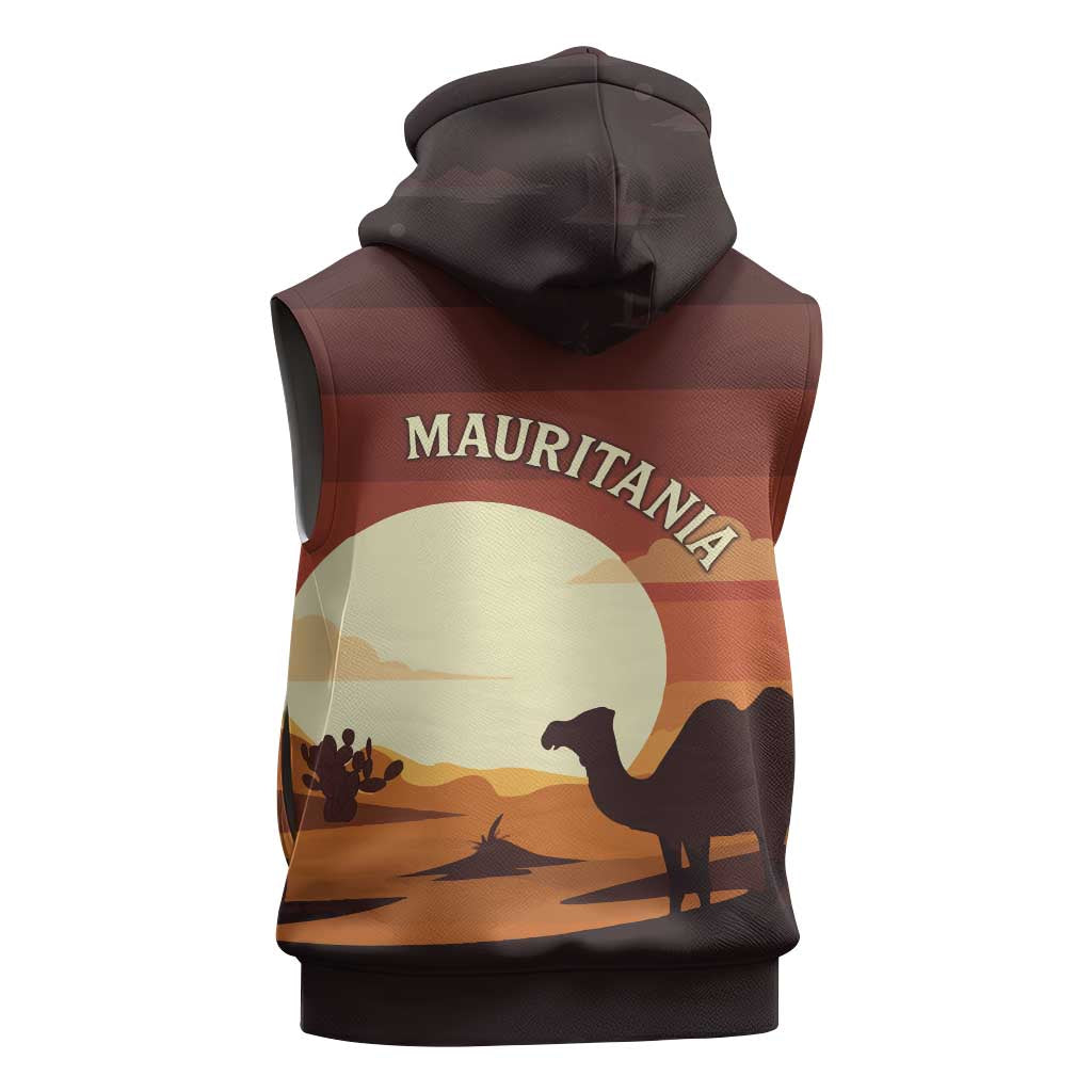 Mauritania Sleeveless Hoodie - Desert Sunset Camel Silhouette and Flag Accents - African Pride