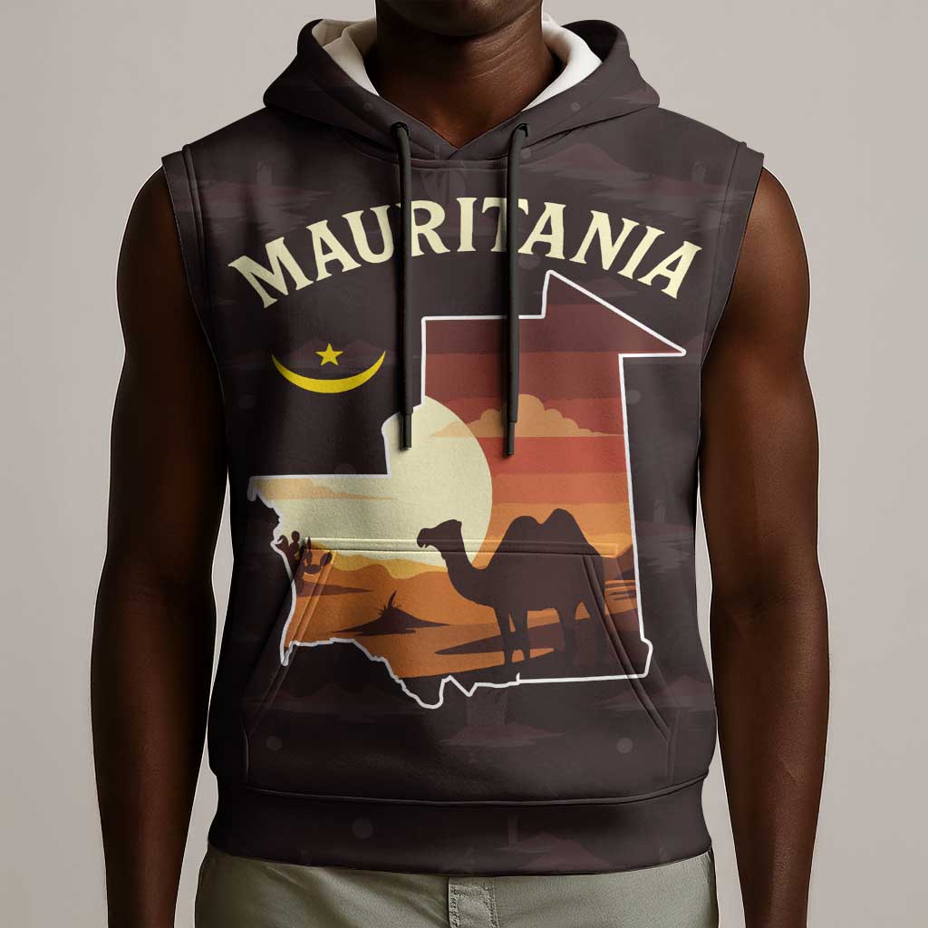 Mauritania Sleeveless Hoodie - Desert Sunset Camel Silhouette and Flag Accents - African Pride