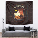 Mauritania Tapestry - Desert Sunset Camel Silhouette and Flag Accents