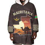 Mauritania Wearable Blanket Hoodie - Desert Sunset Camel Silhouette and Flag Accents