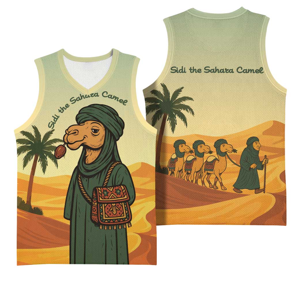 Mauritania Basketball Jersey - Sidi the Sahara Camel Cartoon and Desert Caravan Design TS04
